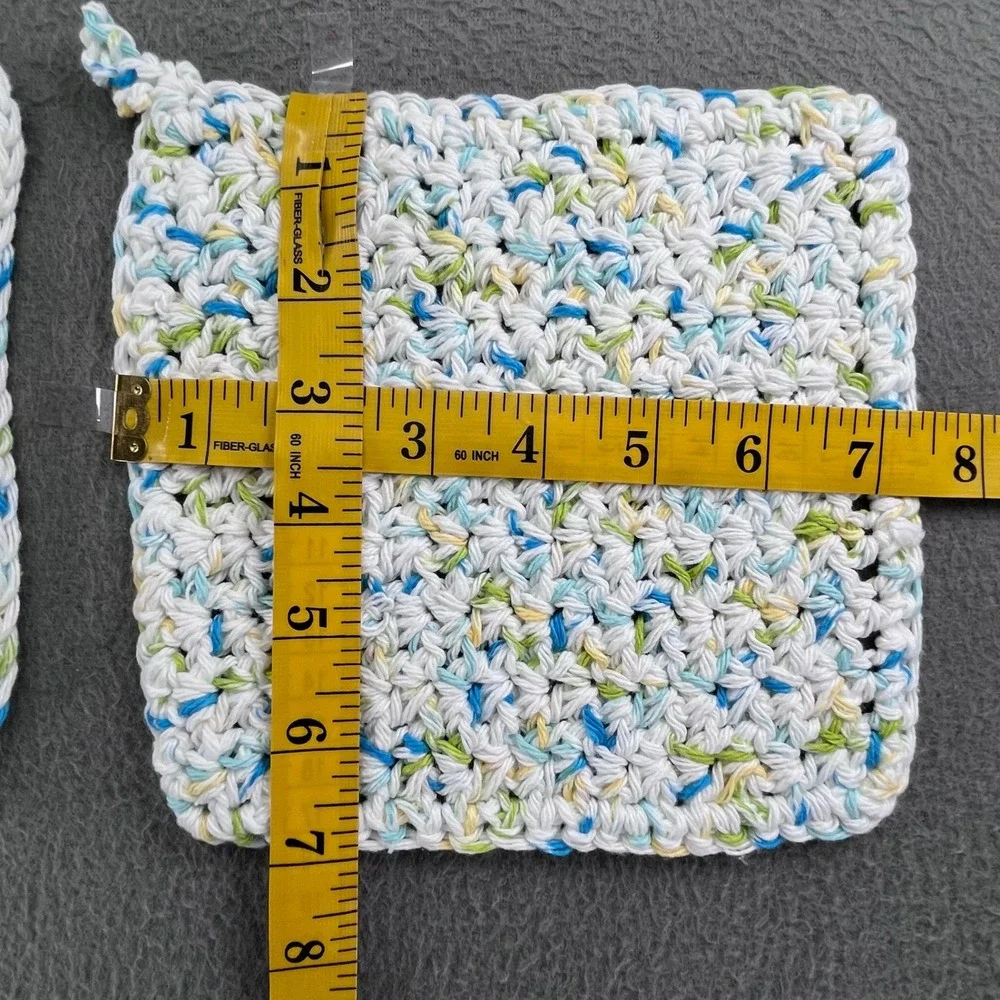 Handmade Crochet Potholders Set of 3 Multi Color Cotton Hot Pads 7x7 Cottagecore
